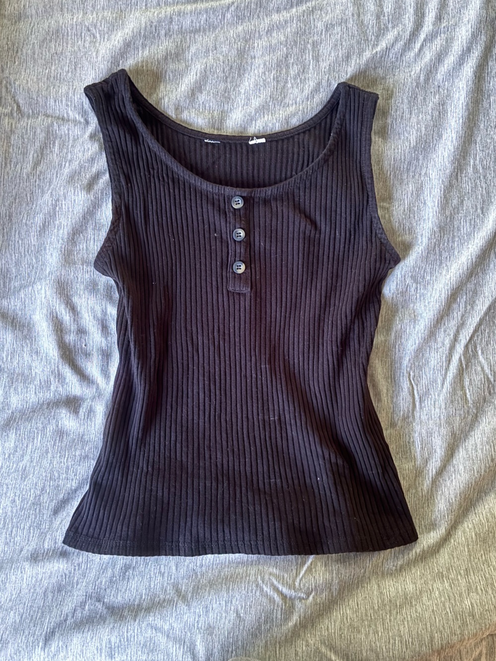 Ribbed Tank Top with Button Placket